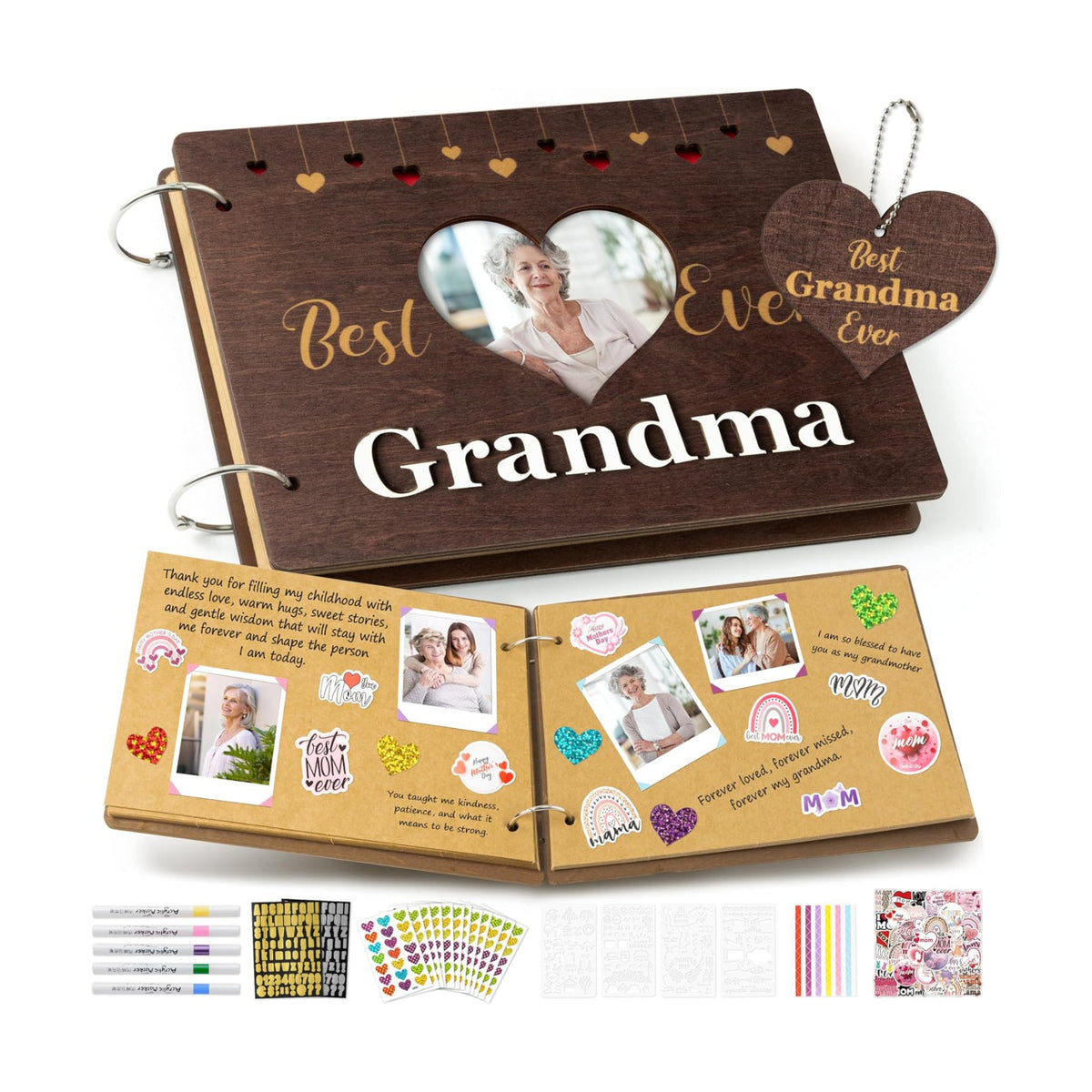 CY2SIDE Best Grandma Ever Album Scrapbook - Mother’s Day Wooden Scrapbook Craft Kit, DIY Photo Memories Book with 30 Pages Birthday Gift for Mother’s Day, DIY Handmade Scrapbook Gift for Grandmother