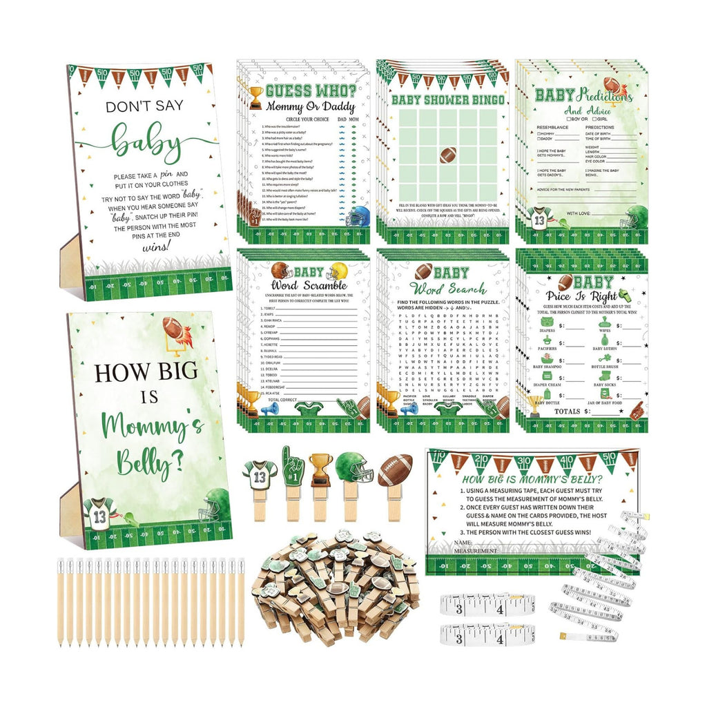 Funnymoom 426 Pcs Football Baby Shower Games, 8 Games Bingo Advice Cards