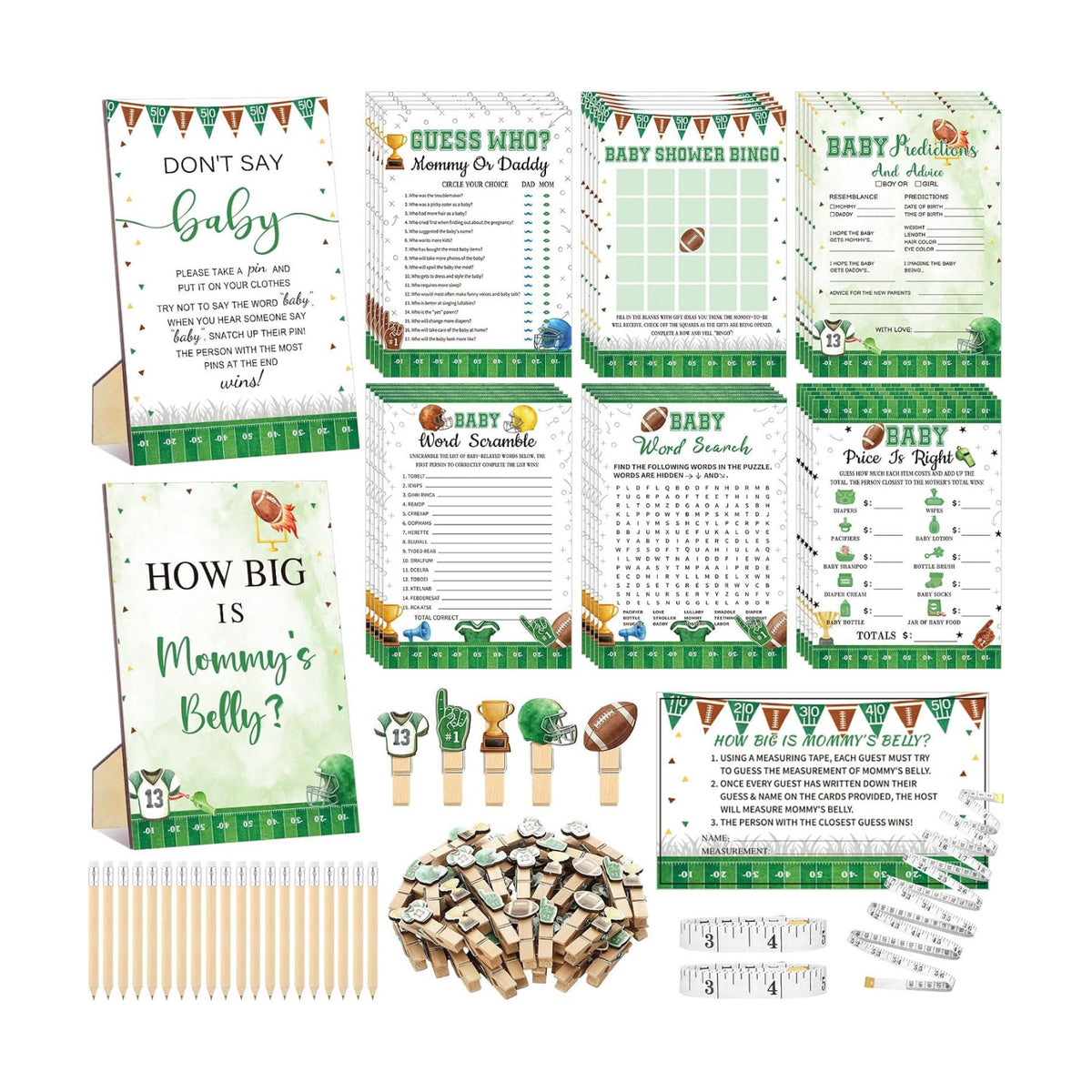 Funnymoom 426 Pcs Football Baby Shower Games, 8 Games Bingo Advice Cards