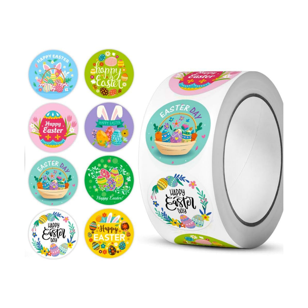 500 Pcs Easter Stickers 1 Inch Erasers Bunny Sticker Cute Egg Stickers 8 Designs Happy Easter Sticker for Scrapbook Journal Envelopes Gift Decorations Supplies