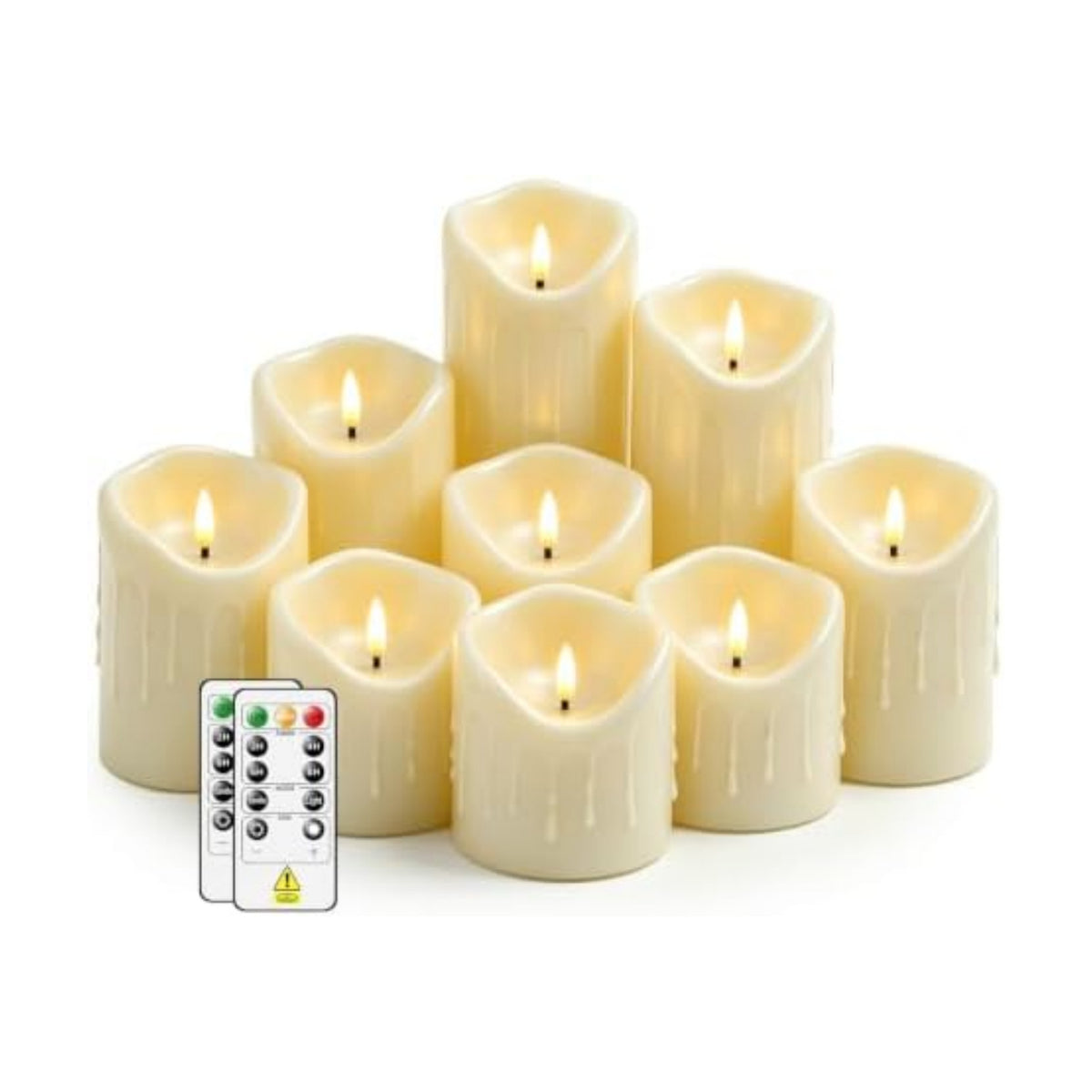 Nimiko Flameless Candles with Remote, Battery Operated Flickering Flameless Candles, LED Candles with Timer 2/4/6/8H, Realistic Drop Wax flameless Candle Set of 9 (D3 x H 3" 4" 5" 6" 7") (Ivory)