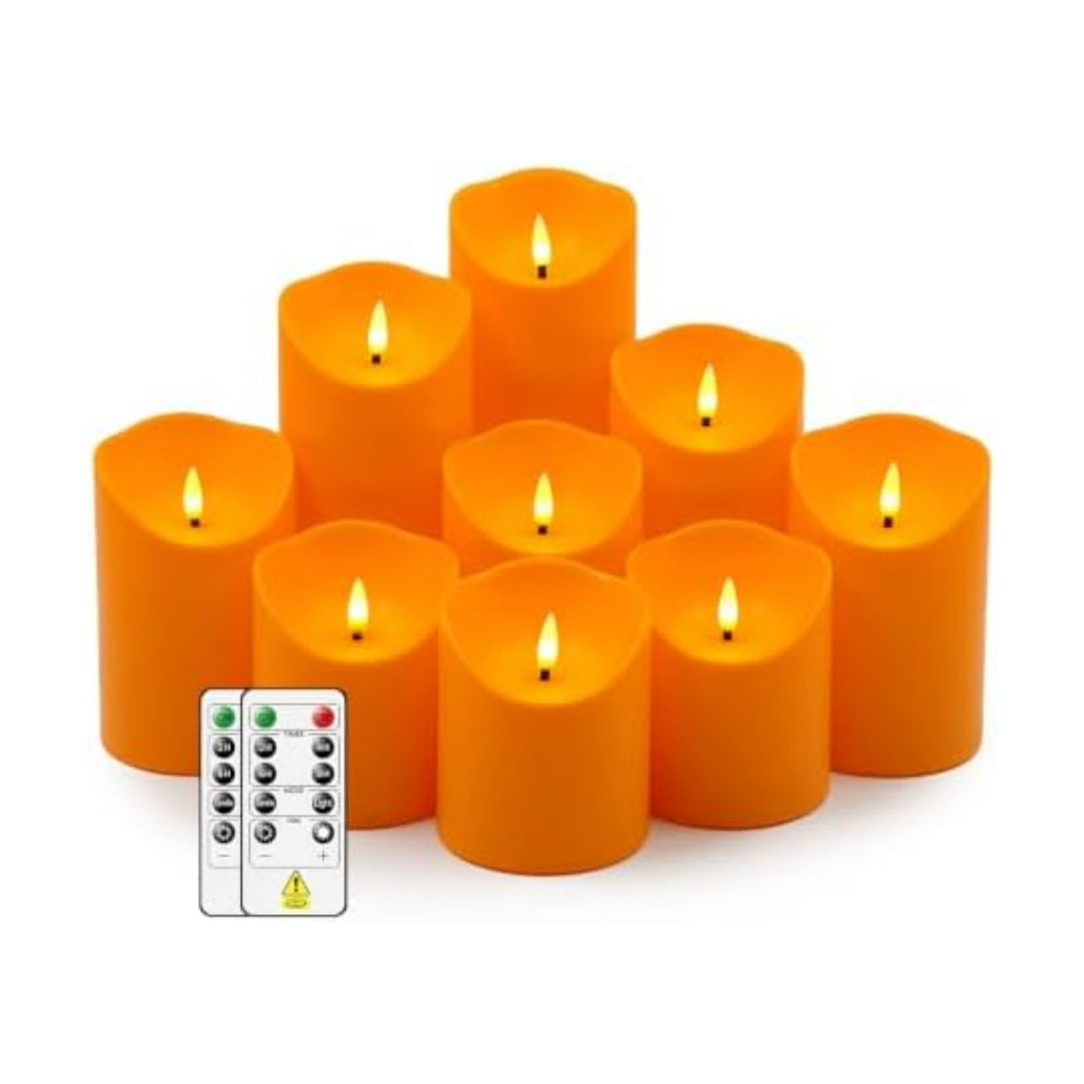 Nimiko Flameless Candles with Remote, Battery Operated Flickering Flameless Candles, LED Candles with Timer 2/4/6/8H, with Realistic LED Candles Set of 9 (D3 x H 3" 4" 5" 6" 7") (Orange)
