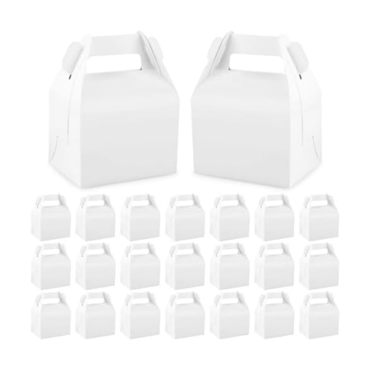 Hooqict 24 Pack White Party Favor Treat Boxes Paper Gable Gift Boxes with Handles for Party Favors Snack Goodie Candy Cookie Desserts, 6.7x5.1x3.5 Inch