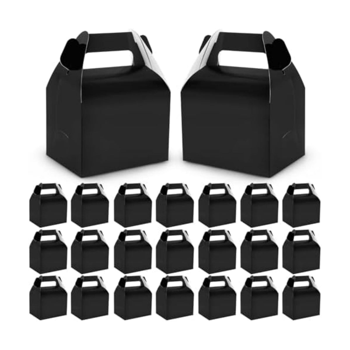 Hooqict 24 Pack Black Party Favor Treat Boxes Paper Gable Gift Boxes with Handles for Party Favors Snack Goodie Candy Cookie Desserts, 6.7x5.1x3.5 Inch