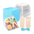 Whaline 50 Set Blue Small Charcuterie Boxes with Lids Forks Knives Summer Clear Mini Dessert Box Disposable Food Containers for Graduation Wedding Gift Giving Beach Party Sandwich Cookie Sushi Cake