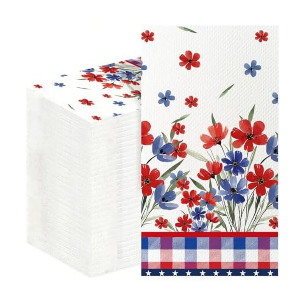 4th of July Disposable Paper Napkins, 100 Pcs Patriotic Napkins for Bathroom, 250th Anniversary Red White Blue Buffalo Plaid Napkins for Independence Day Memorial Day Party Supplies