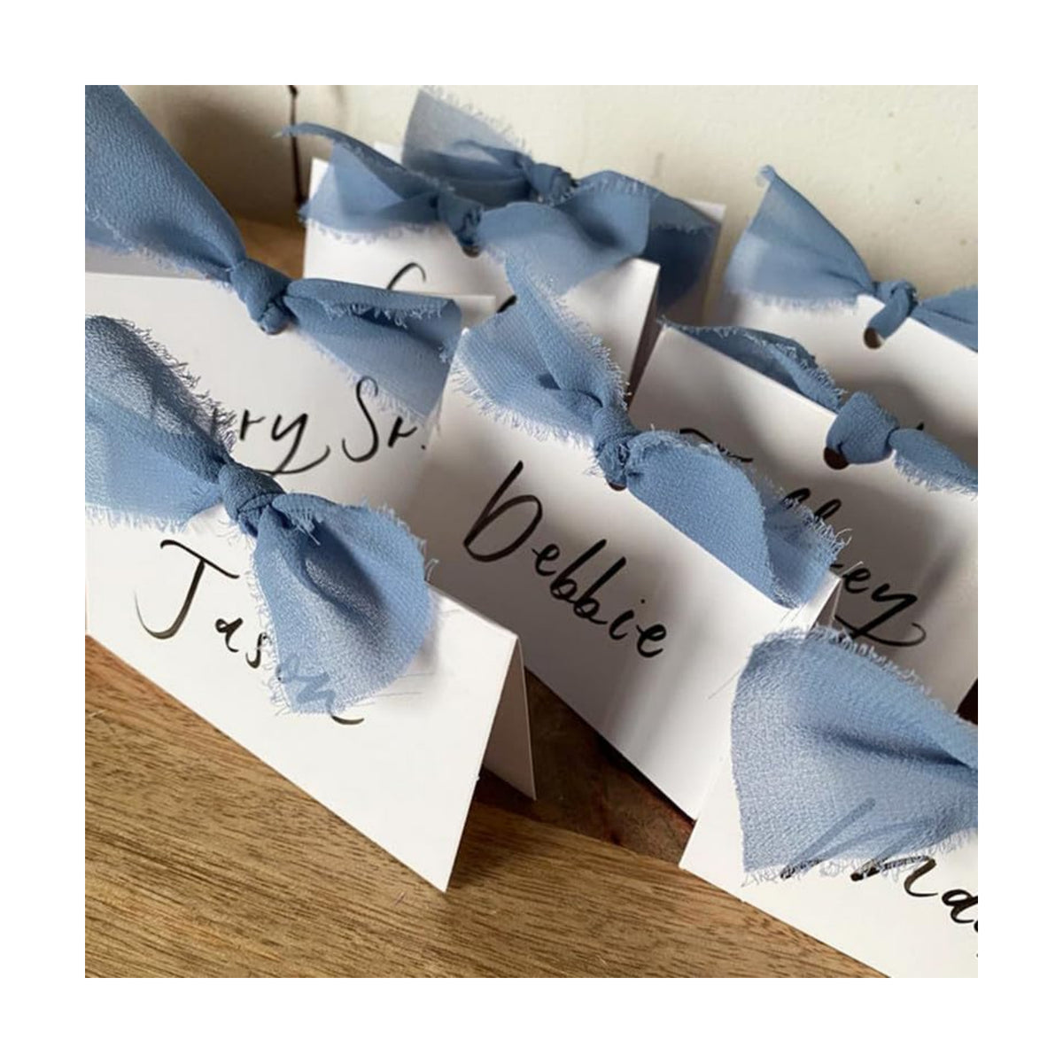 50Pcs Premium Place Cards, Small Table Cards with Blue Ribbon, 2" x 3.5" Tent Card, Name Card, Wedding Place Cards for Wedding, Valentines Day, Table, Dinner Parties, Seating Card