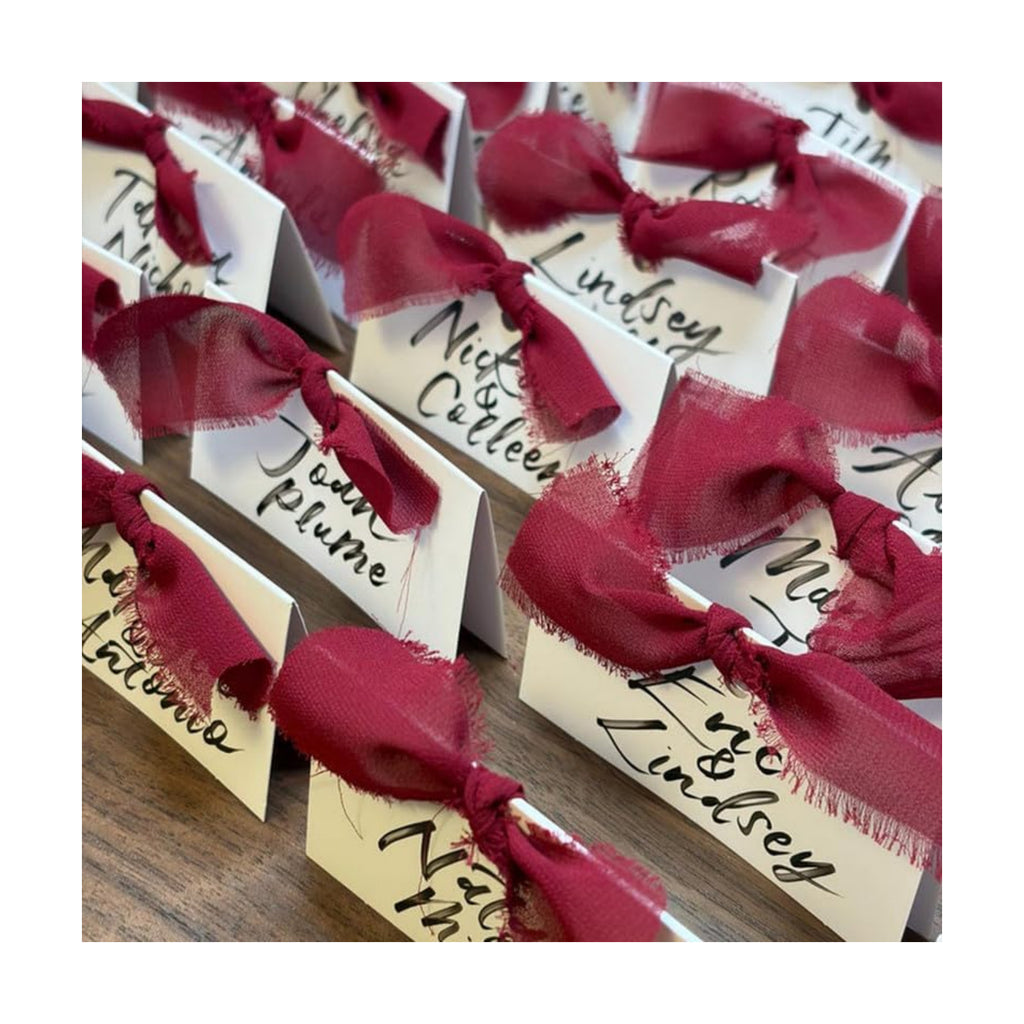 50Pcs Premium Place Cards, Small Table Cards with Red Ribbon, 2" x 3.5" Tent Card, Name Card, Wedding Place Cards for Wedding, Valentines Day, Table, Dinner Parties, Seating Card
