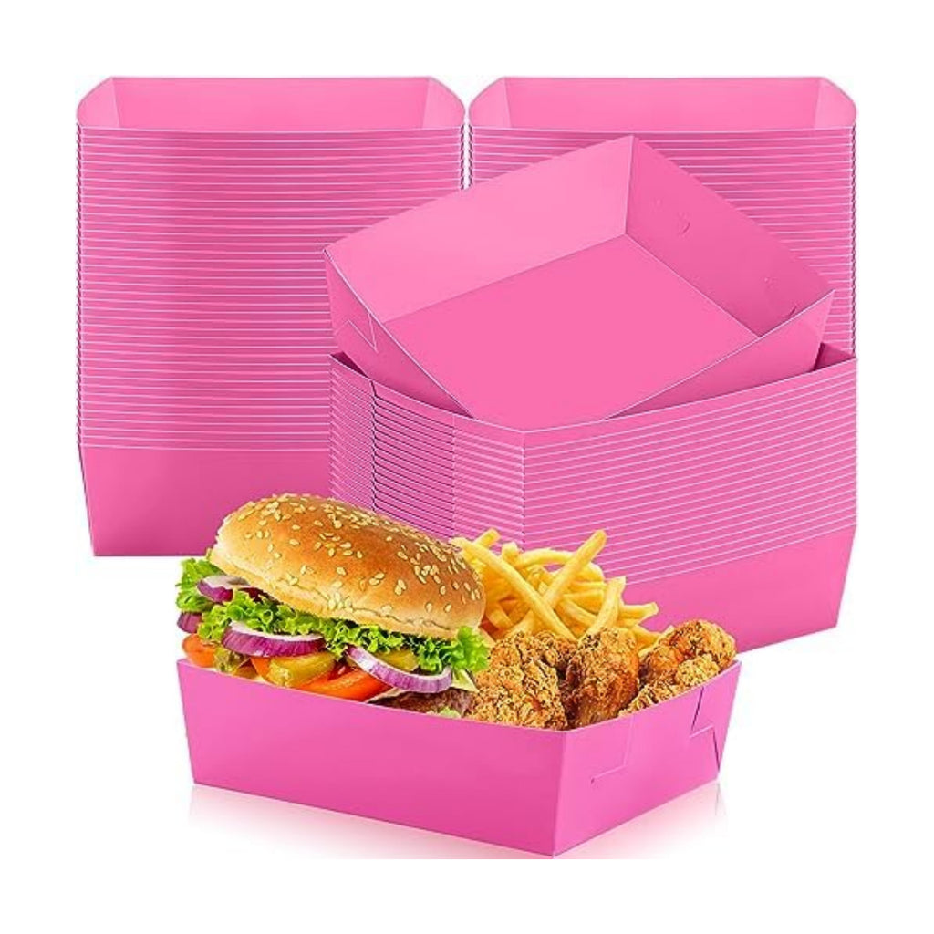 Uiifan 100 Pcs 5 lb Extra Large Paper Food Serving Trays, Hot Pink