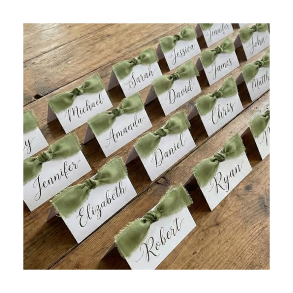50Pcs Premium Place Cards, Small Table Cards with Green Ribbon, 2" x 3.5" Tent Card, Name Card, Wedding Place Cards for Wedding, Valentines Day, Table, Dinner Parties, Seating Card