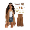 60s 70s Outfit for Women Hippie Costume Clothes Fringe Vest Accessories