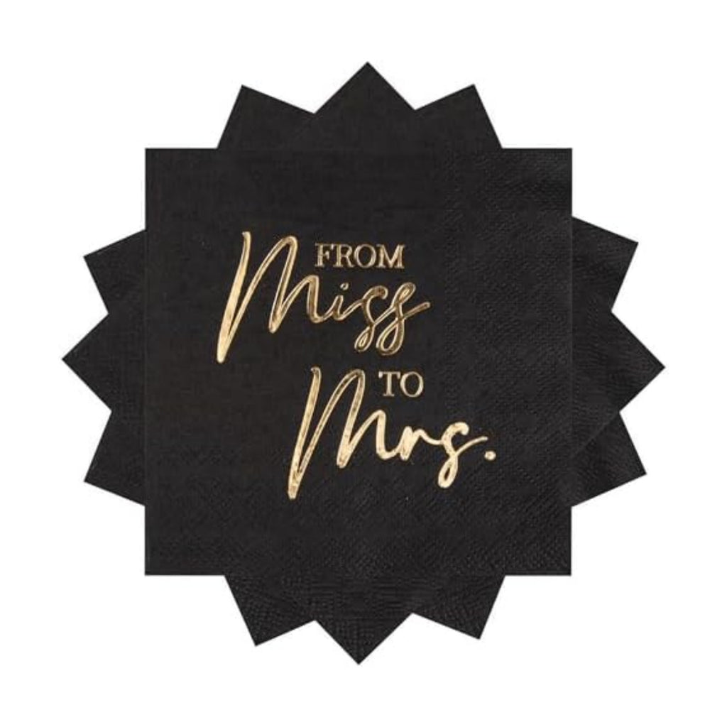Bridal Shower Napkins Disposable 100 Pcs, Gold Foil From Miss To Mrs Wedding Cocktail Napkins for Bridal Shower Table Decorations-Black