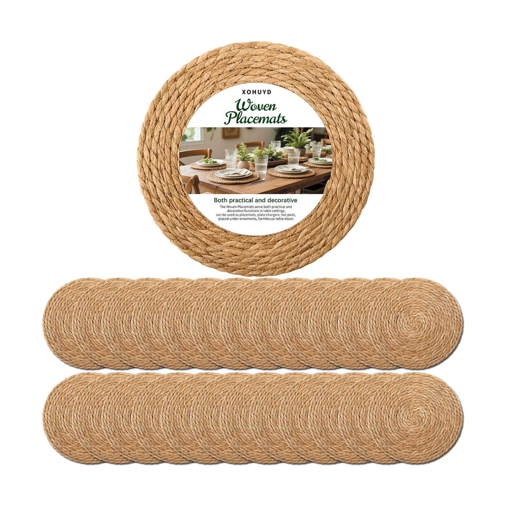 13" Round Woven Placemats Set of 24, Heat Resistant Plate Chargers