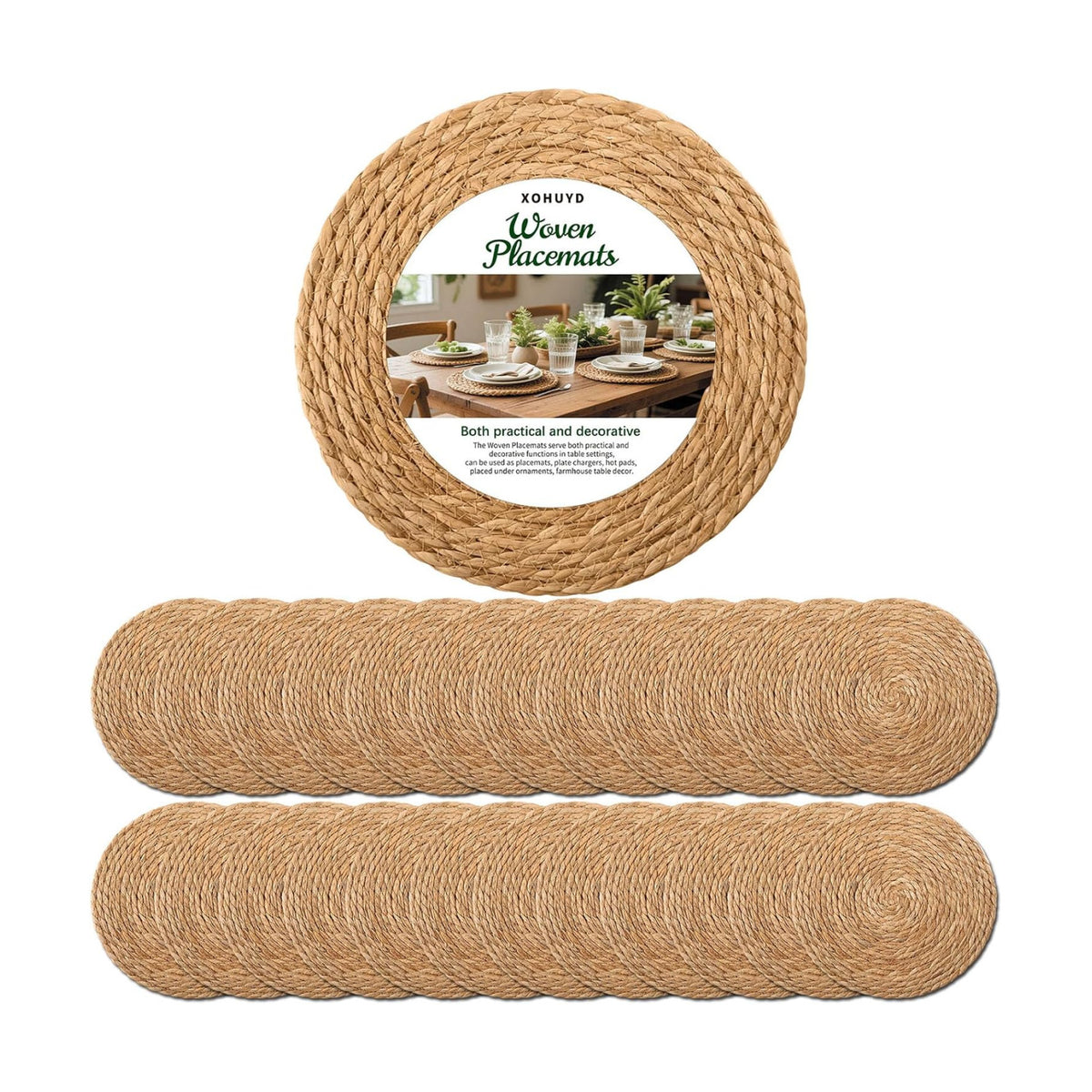 13" Round Woven Placemats Set of 24, Heat Resistant Plate Chargers