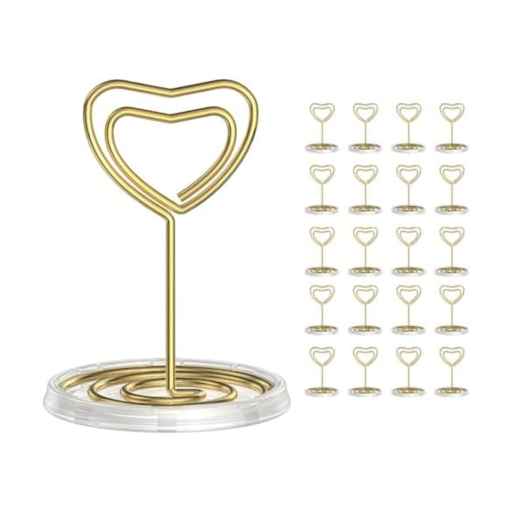 20 Pack Gold Table Number Holders with Stable Base, Heart Shaped