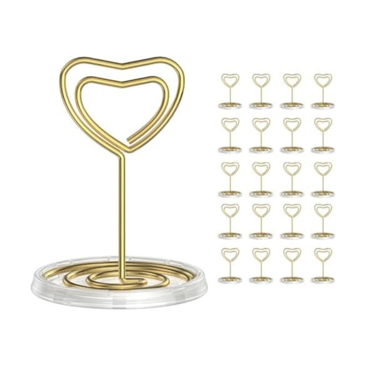 20 Pack Gold Table Number Holders with Stable Base, Heart Shaped