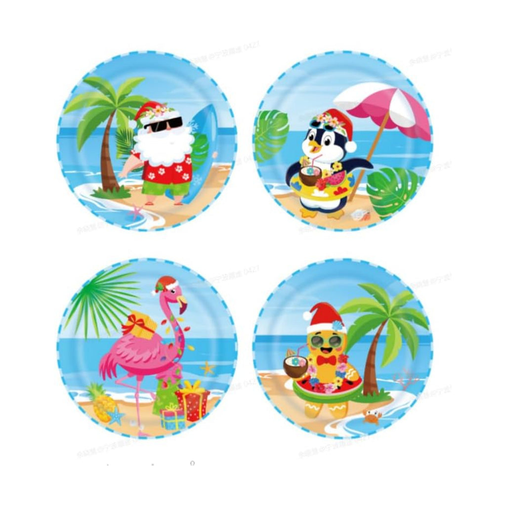 Whaline 40 Pcs Christmas in July Paper Plates Disposable Plates Decorative Summer Santa Claus Gingerbread Man Flamingo Tableware Dessert Plate for Birthday Party Tableware Supplies