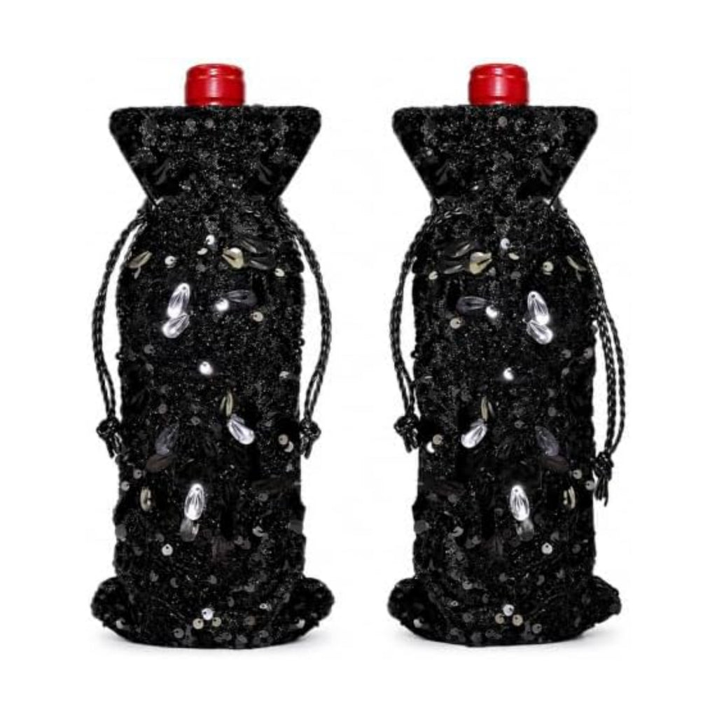 Blingxy 2-Pack Black Sequin Wine Gift Bags with Drawstring