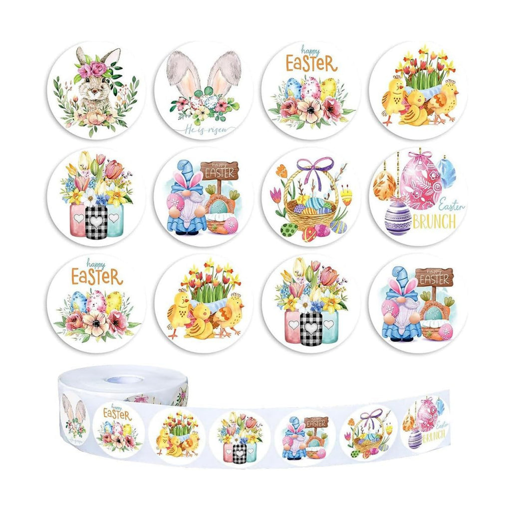 500PCS Easter Bunny Stickers 12 Designs Spring Easter Egg Rabbit Stickers Roll 1in Waterproof Self-Adhesive Decorative Label Rabbit Sticker for Envelopes Scrapbook Holiday Party Decorations