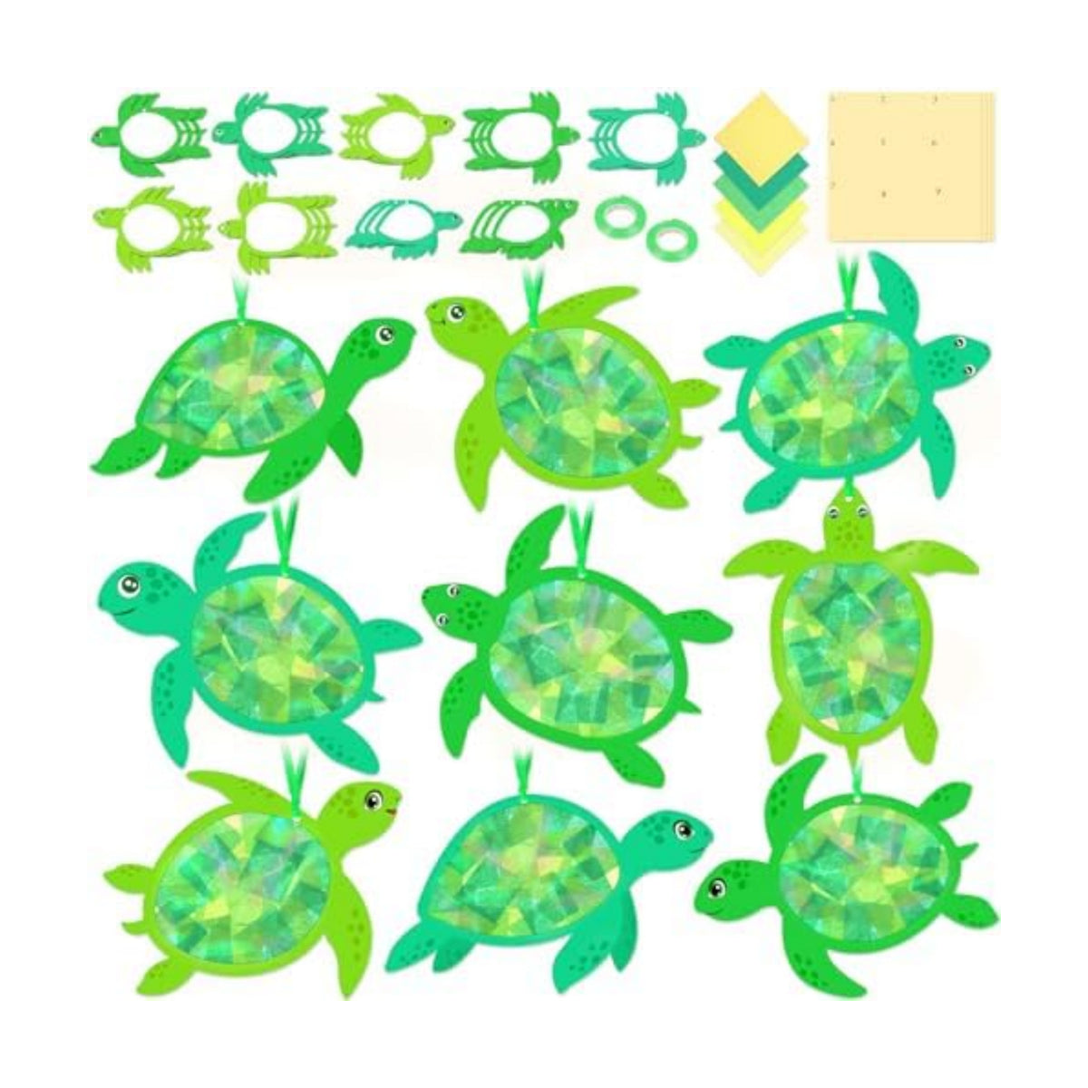 Renbuzhu 48PCS Summer Crafts: Paper Sea Turtle Suncatchers DIY Kits, Ocean Beach Party Favors Window Stained Glass Effect Art Supplies Decorations