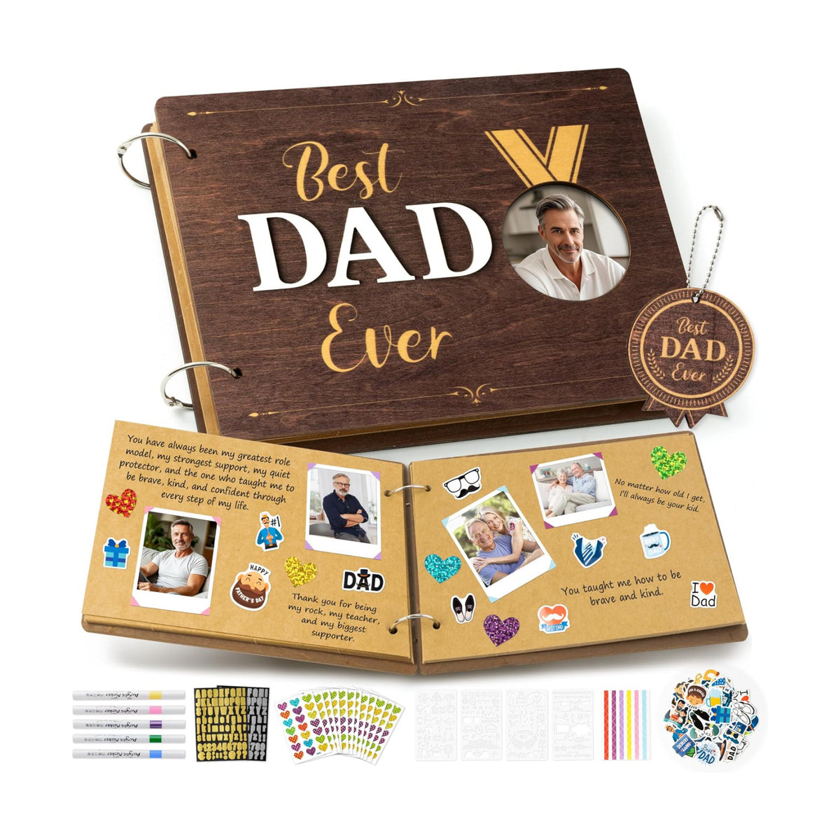 CY2SIDE Best Dad Ever Album Scrapbook - Father’s Day Wooden Scrapbook Craft Kit, DIY Photo Memories Book with 30 Pages Birthday Gift for Father’s Day, DIY Handmade Scrapbook Gift for Dad Grandpa
