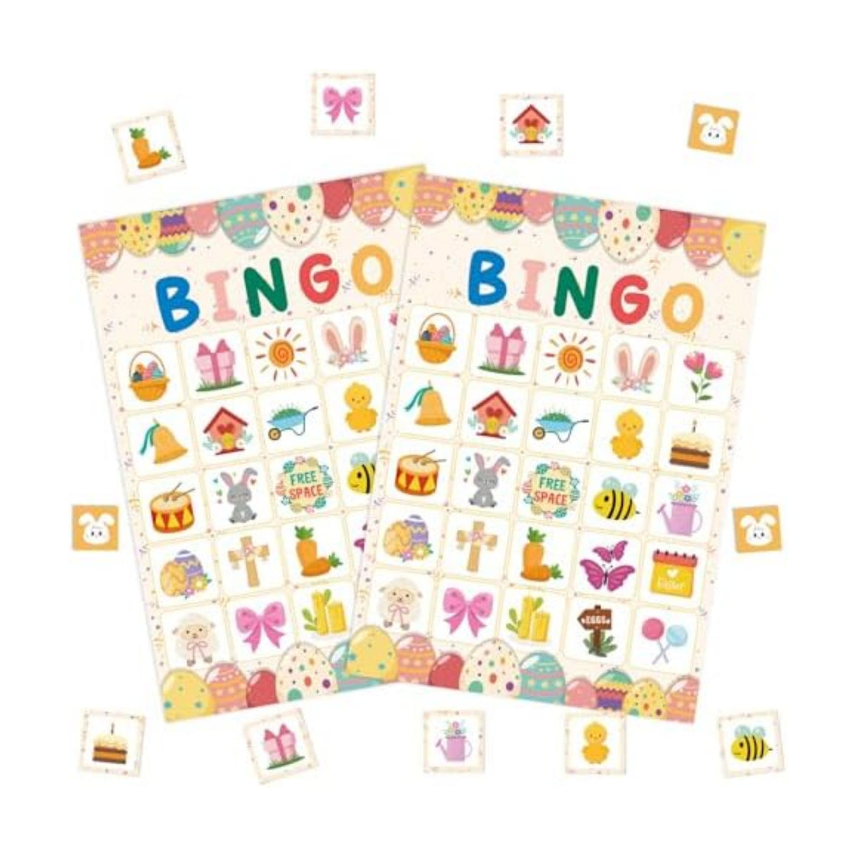 YQUQWN Easter Bingo Game 24 Players Colorful Egg Spring Bingo Cards with Bunny Chick Basket Icons Happy Easter Party Supplies for Holiday Activities