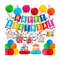 Happy Birthday Decorations Kit: Happy Birthday Banner,Birthday Circle Confetti Garland, Swirl Streamers, Honeycomb Balls, Birthday Balloons and Honeycomb Centerpiece for Kids' Birthday Party Supplies