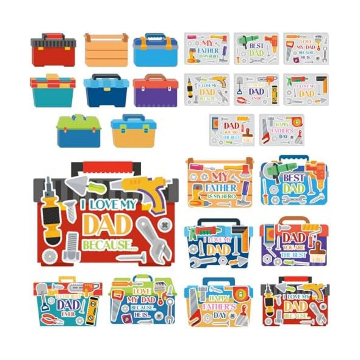 24Pcs Father's Day Card Crafts for Kids, DIY Cardboard Tool Box Cards Making Kit, Make Your Own Tool Box Greeting Cards for Father's Day Dad Birthday Dad Cards Classroom Activities Home Supply