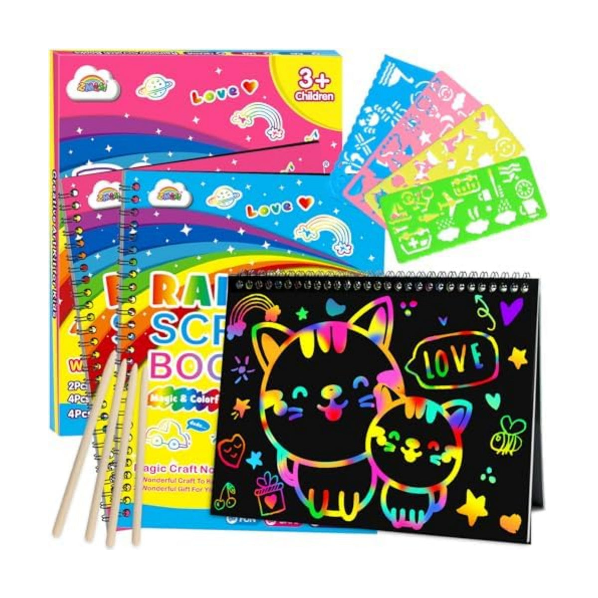 ZMLM Scratch Paper Art-Crafts Gift: 2 Pack Rainbow Notebooks Supplies Toys