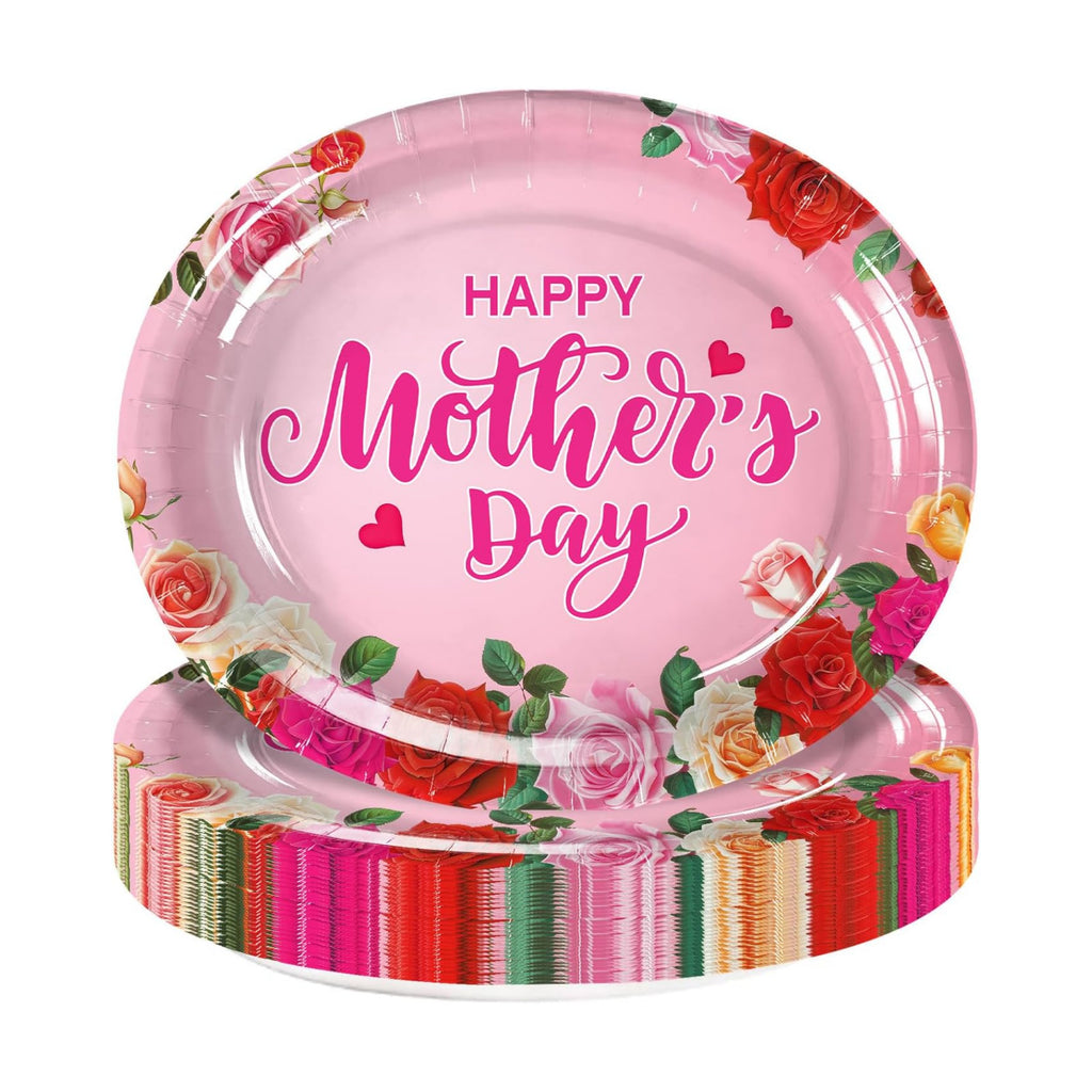 Mother's Day Plates Oval Paper Plates Floral Disposable Mothers Day Party Decorations for Best Mom Birthday Party Supplies