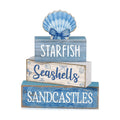 Moucuny 4 Pcs Beach Wooden Signs Table Decor with Shell, Tiered Tray