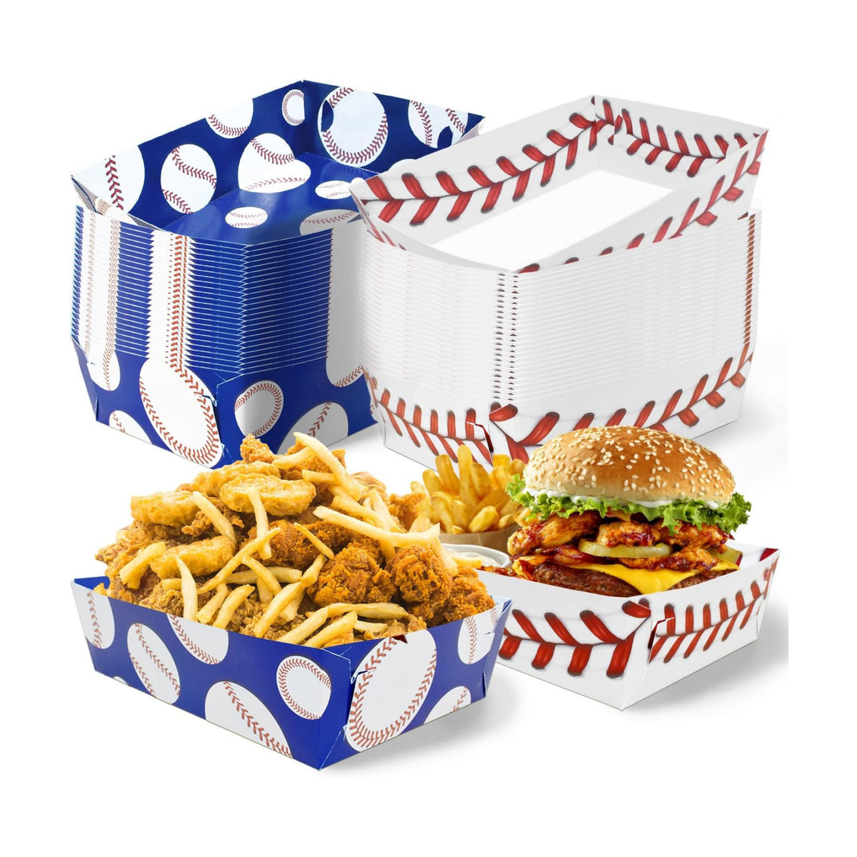 50 Pcs Baseball Party Decorations, Disposable Food Tray, 2 Designs