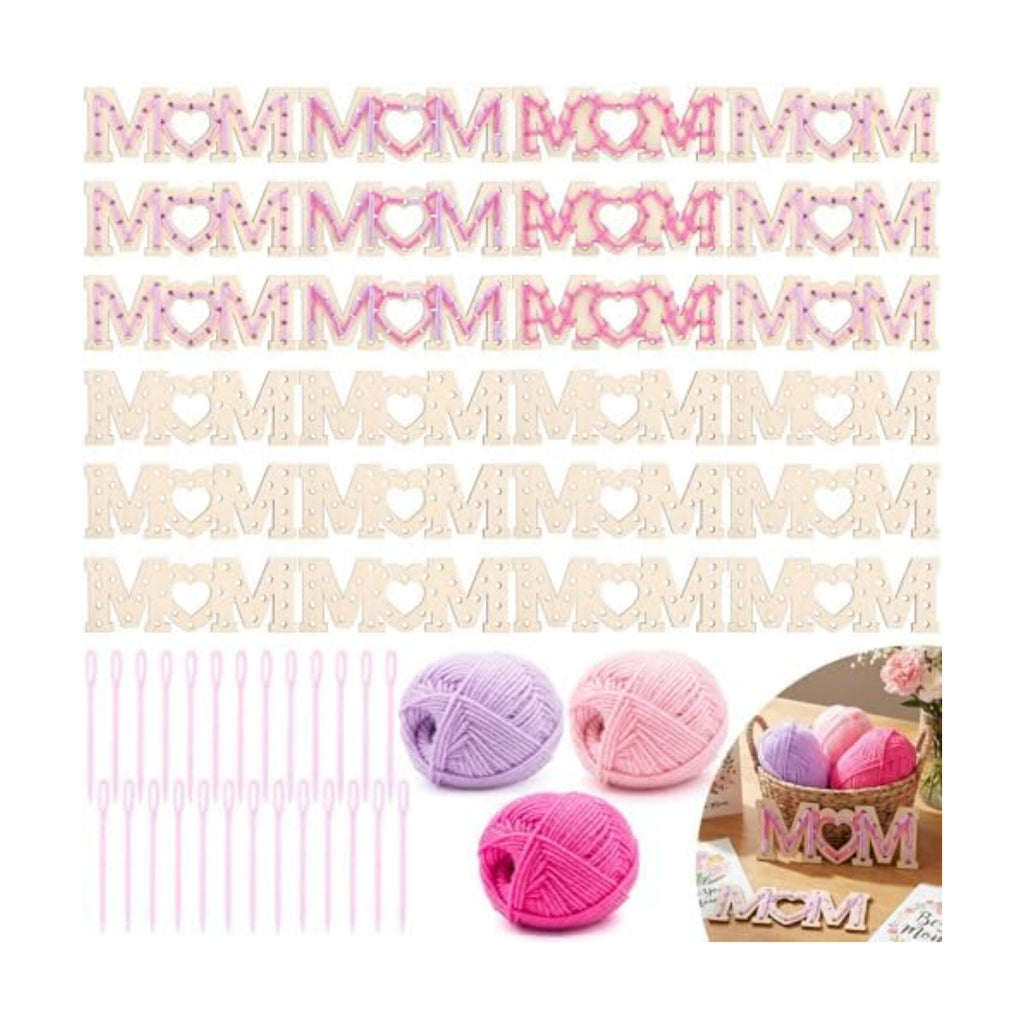 Kathfly 24 Sets Mother's Day Wooden Craft Kit, Wood Mom String Craft Ornaments with Yarn and Plastic Weaving Tools, DIY Lacing Art Hanging Decorations for Activities Handcraft Gifts