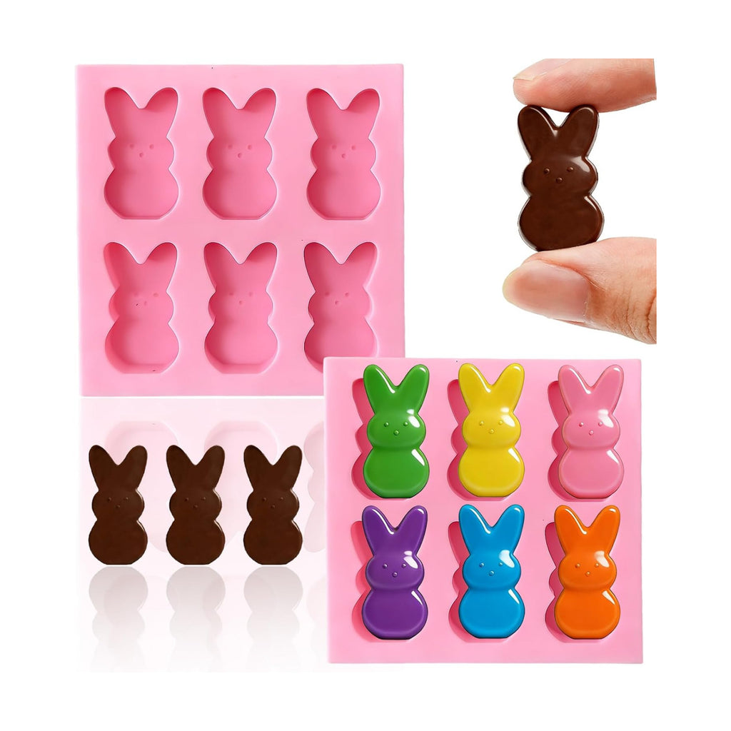 Easter Silicone Molds for Chocolate, 6-Cavity Bunny Shape Chocolate Molds Cute 3D Rabbit Baking Supplies for DIY Cake Decoration, Chocolate, Candy, Jello, Pastry, Muffin, Bread, Ice Cube