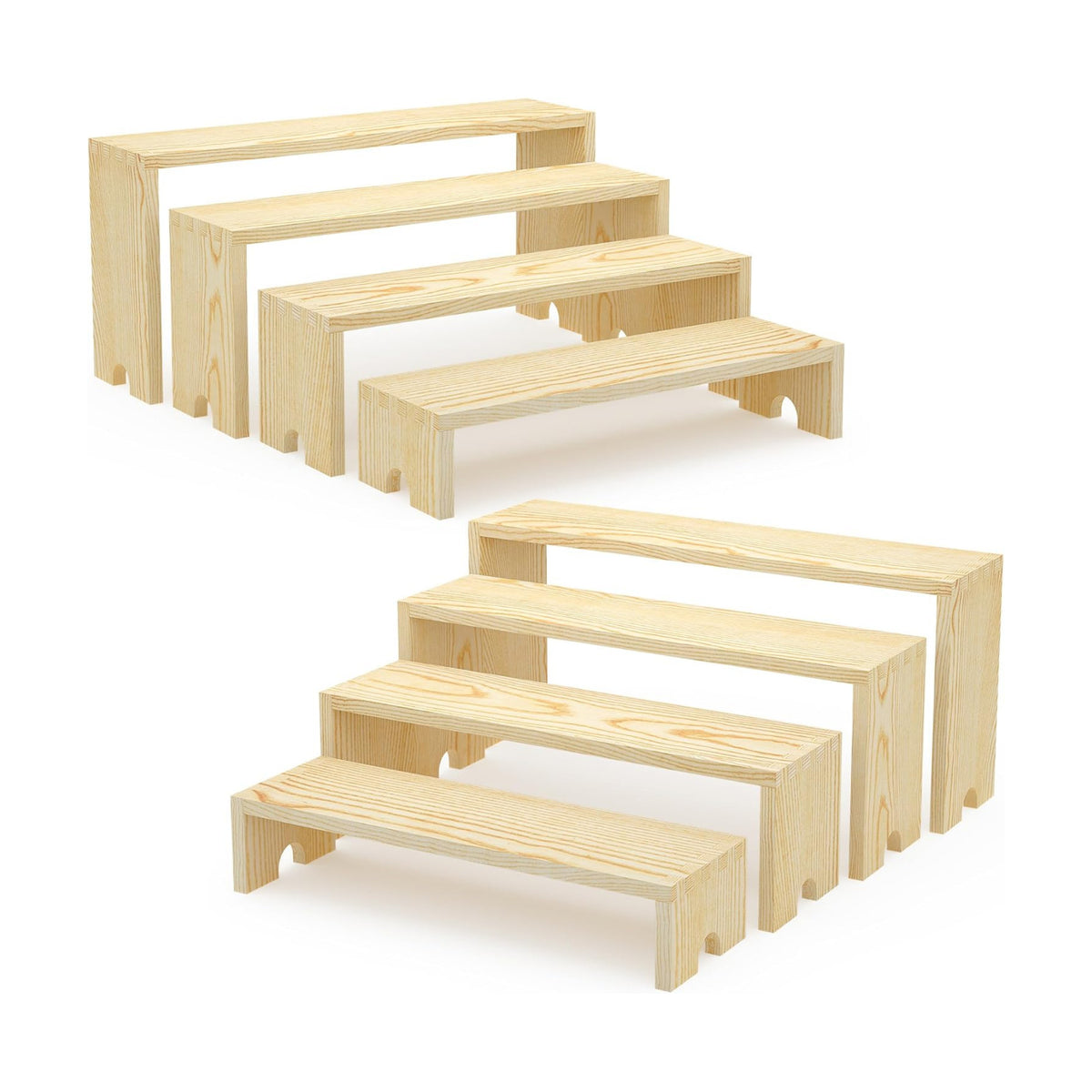 2 Set Wooden Cupcake Stand for Decor, 4 Tiered Display Risers
