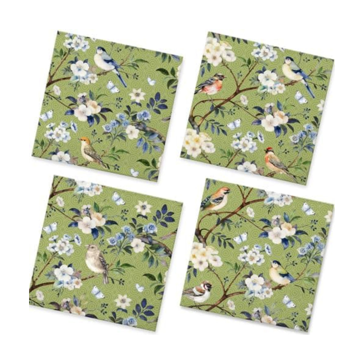 Vintage Floral Birds Paper Napkins - 50Pcs, 2Ply, 6.5 x 6.5 Inches