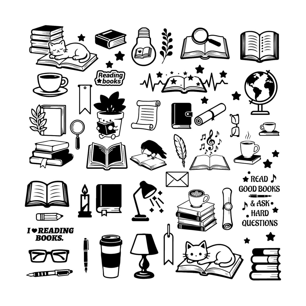 CREATCABIN 4Pcs Book Stickers Bookish Decal Reading Stickers Decorations PVC Accessories Gifts for Book Lover Reading Water Bottles Laptops Phone Computer Skateboard Luggage Notebook 11.4×7.9 Inch
