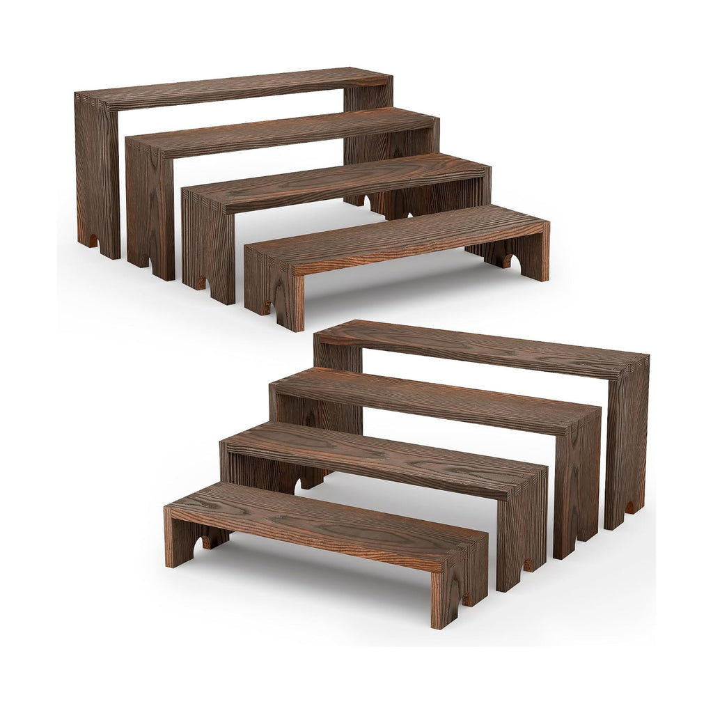 2 Set Wooden Cupcake Stand for Decor, 4 Tiered Display Risers