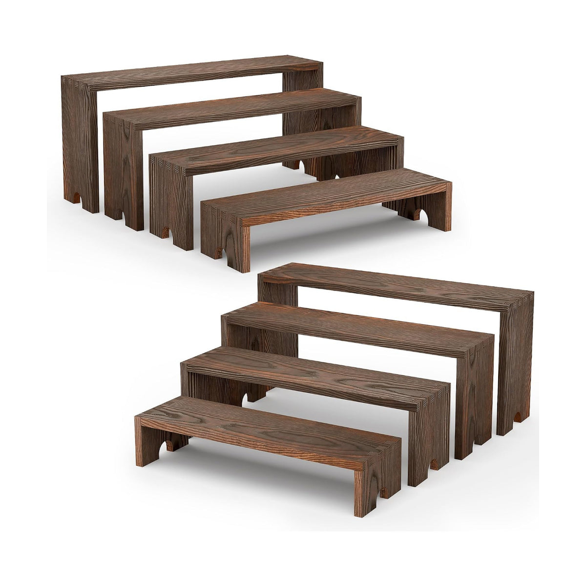 2 Set Wooden Cupcake Stand for Decor, 4 Tiered Display Risers