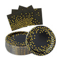 50 Pcs Black and Gold Dot Paper Plates and Napkins Set Serves 25