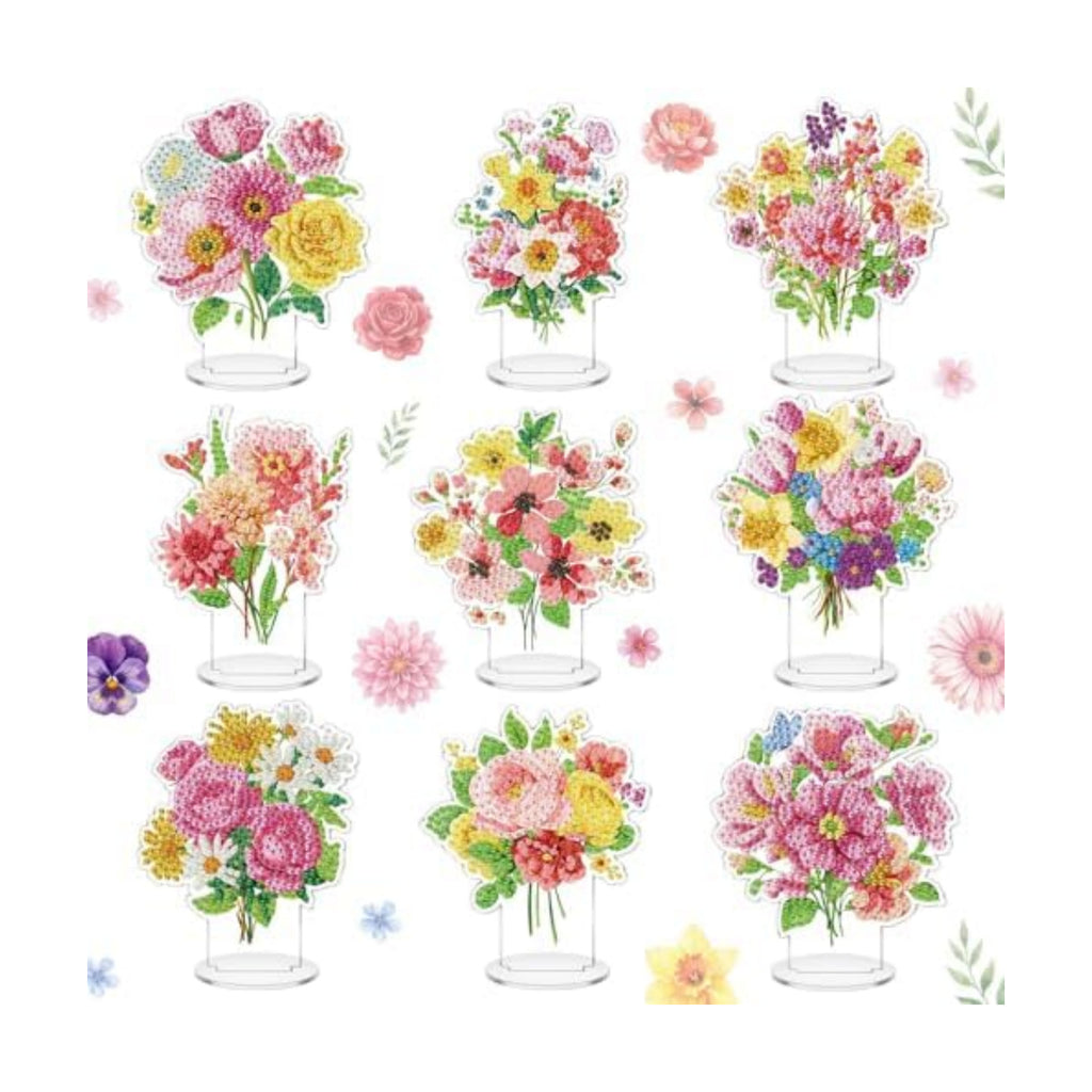 Kosiz 9 Pcs Wildflower Diamond Art Tabletop Decor Flower Diamond Art Kits