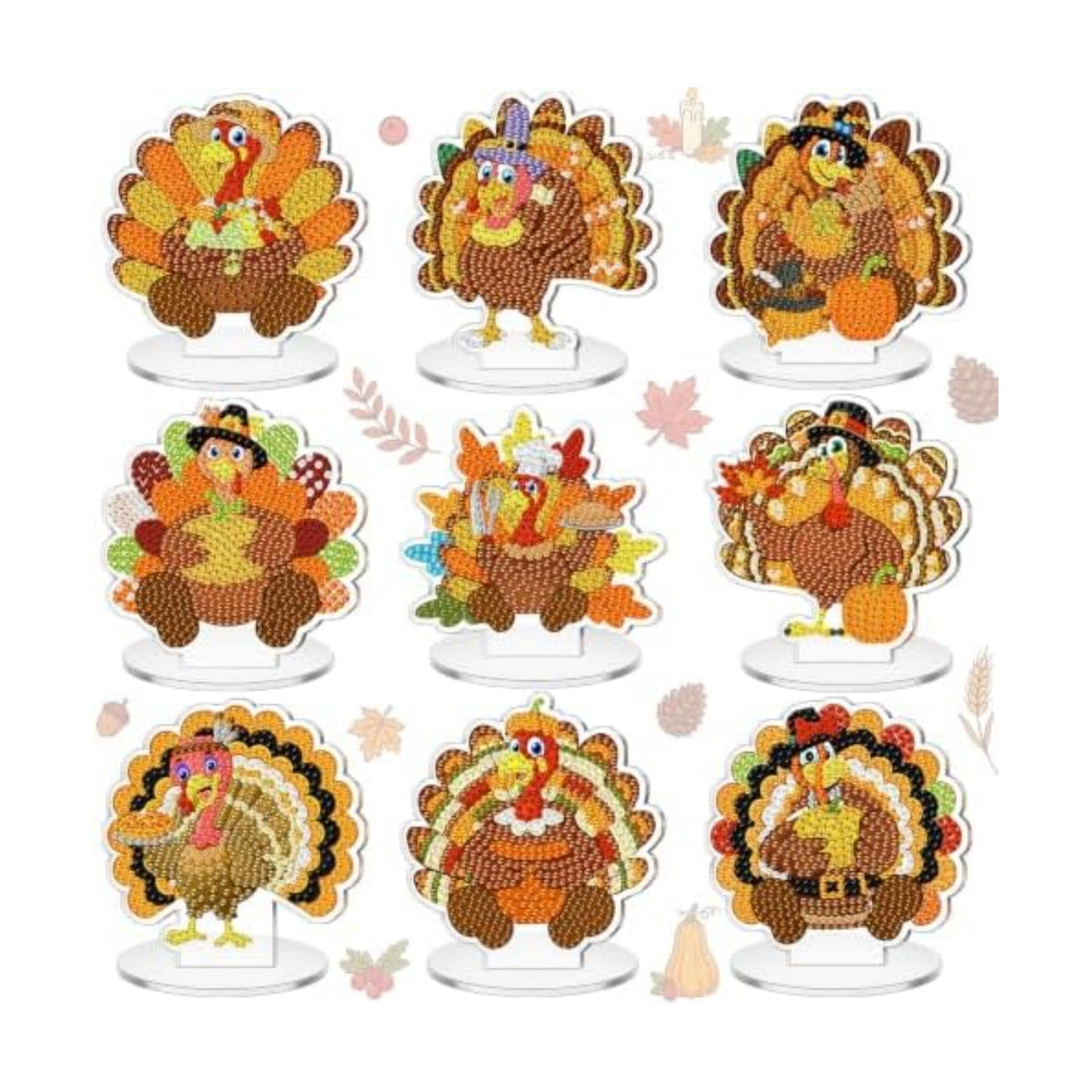 Kosiz 9 Pcs Thanksgiving Turkey Diamond Art Tabletop Decor Fall Diamond Art