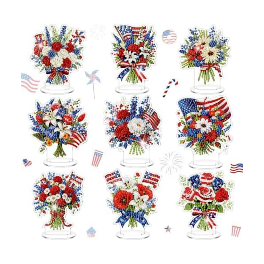 Kosiz 9 Pcs Veterans Day Diamond Art Tabletop Decor Patriotic Diamond Art