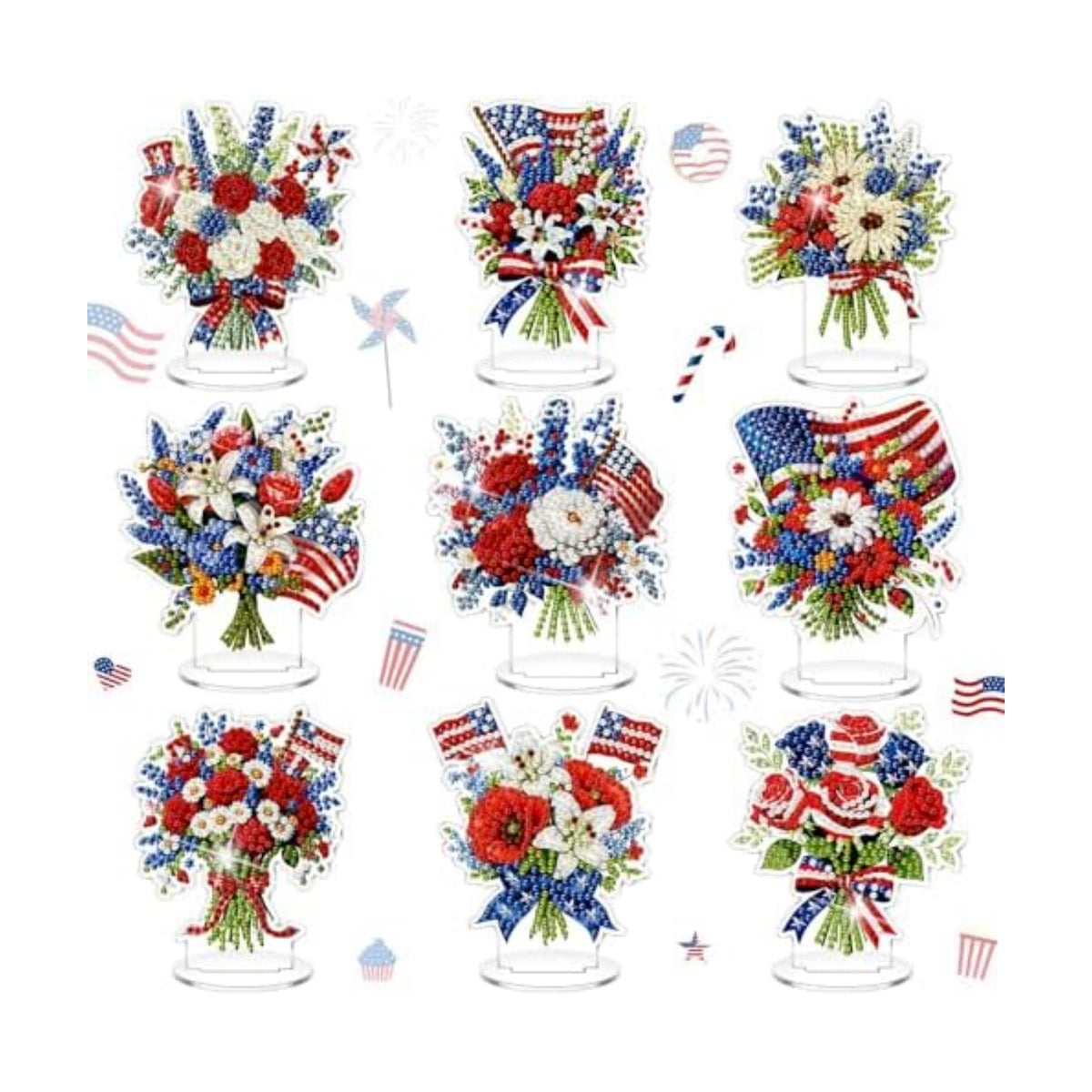 Kosiz 9 Pcs Veterans Day Diamond Art Tabletop Decor Patriotic Diamond Art