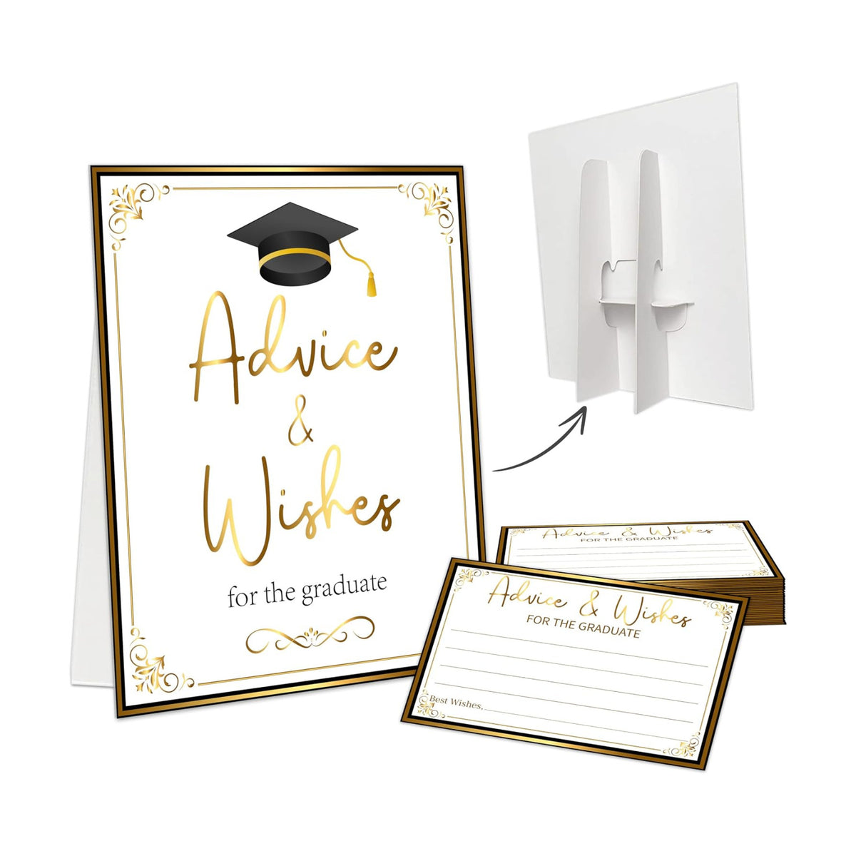 Graduation Advice & Wishes Card Set - 1 Standing Sign & 50 Pcs Advice Cards For High School College Congrats Grad Party - 2026 Graduation Memory Jar Party Decoration - A09