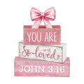 Lineshading 4 Pcs Pink Bow Decor Christian Table Decor Wooden Block Signs