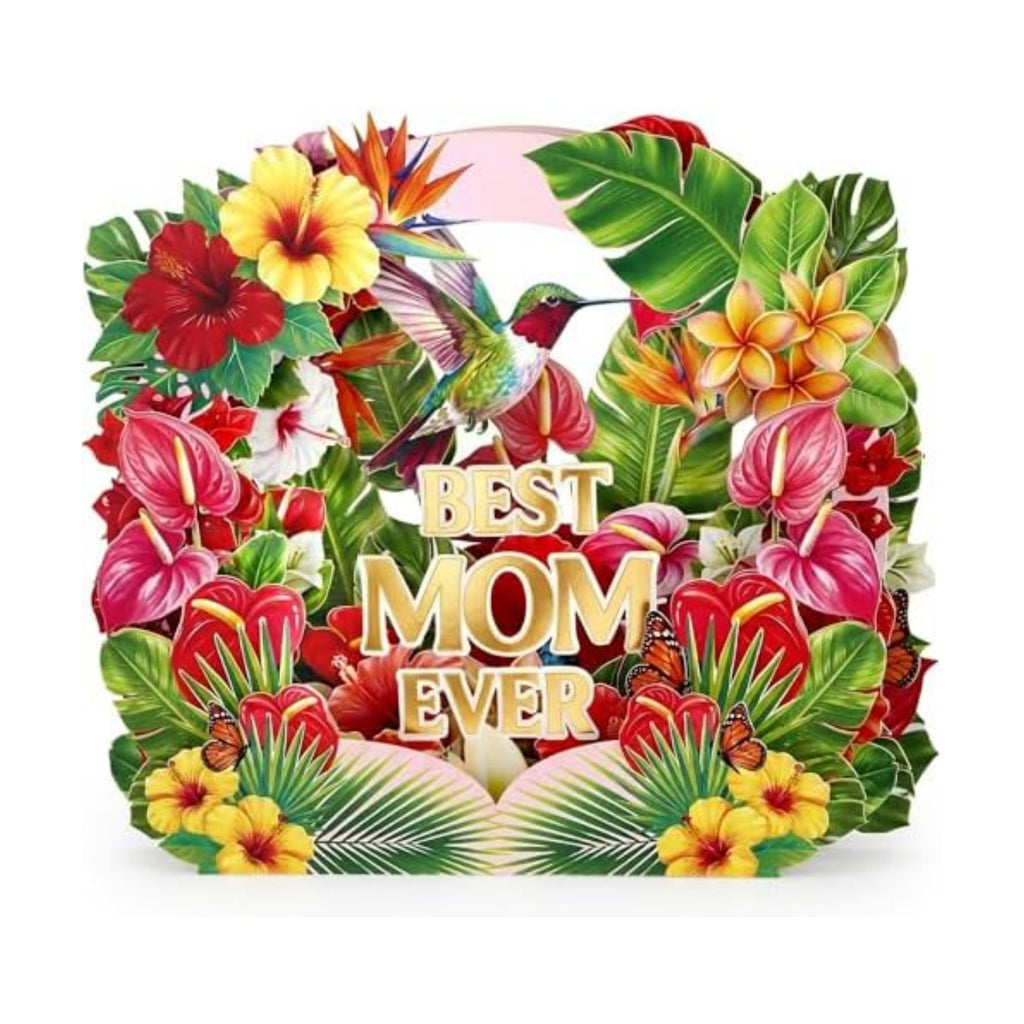 D4DREAM Pop Up Birthday Cards for Women, Tropical Hibiscus & Hummingbird