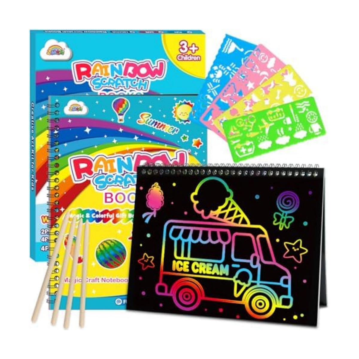ZMLM Scratch Paper Art-Crafts Gift: 2 Pack Rainbow Notebooks Supplies Toys