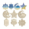 36PCS Wooden Ramadan Decorations Eid Islam Mubarak Ornaments Mubarak Hanging Hollow Pendant to Paint, DIY Blank Unfinished Wood Moon Cutouts Crafts Hanging Al Adha Star Lantern for Muslim Festive
