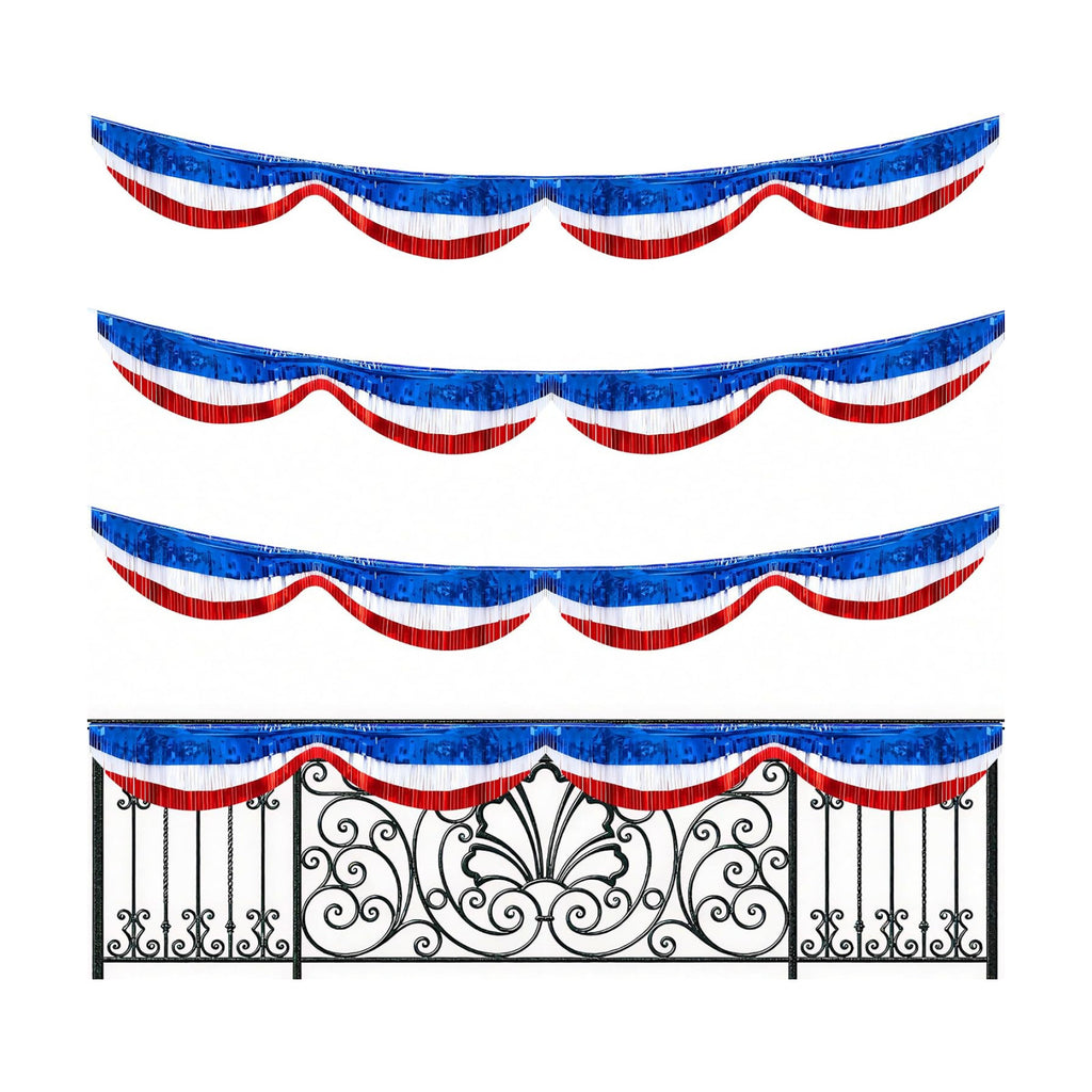 3 Pcs 20 Ft Patriotic Foil Fringe Bunting, Red White Blue Tinsel Streamers Banner, Independence Day Metallic Fringe Garland for 4th of July Celebration Party Parade Events Decoration